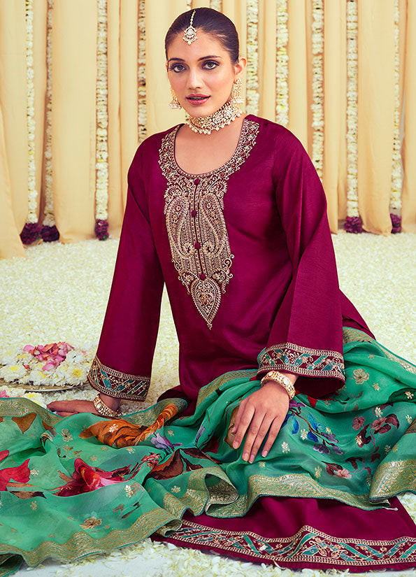 Magenta Silk Plus Size Wedding Salwar Kameez SFSTL29401