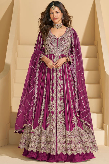 Magenta Silk Wedding Anarkali Suit Salwar Kameez  SFSMT51104R