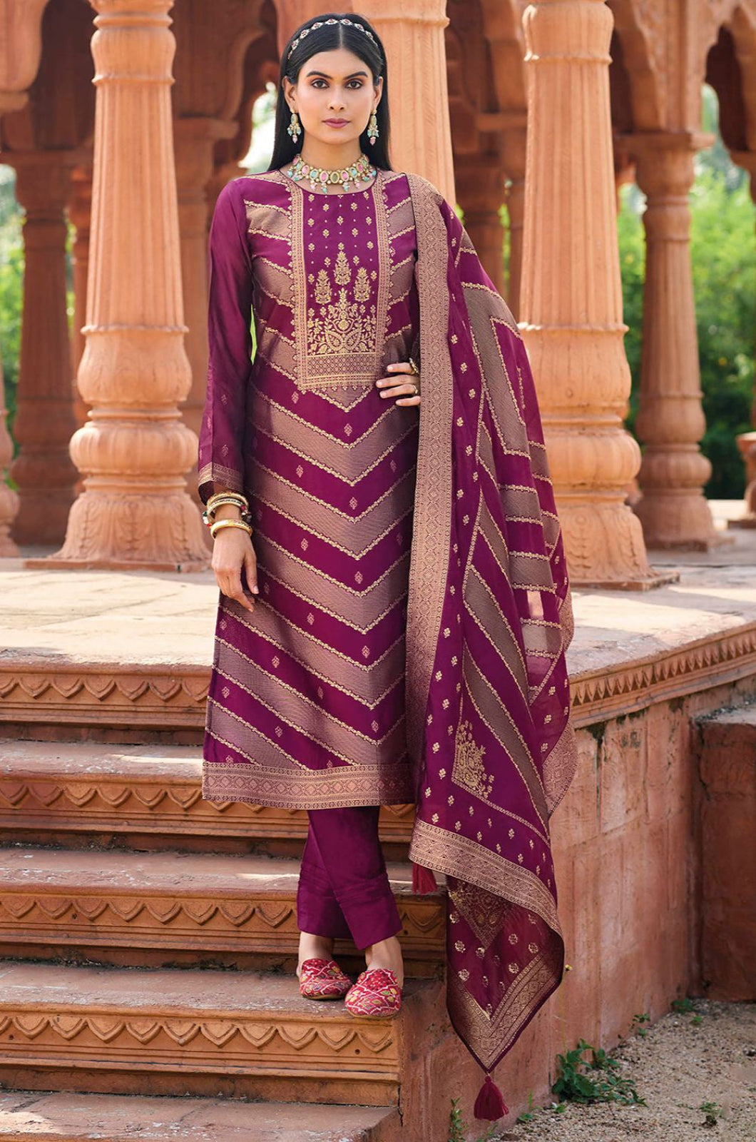 Magenta Silk Salwar Kameez - SFPRF278503