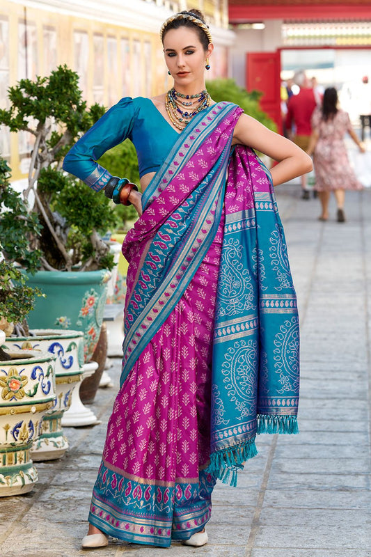 Magenta Soft Silk Print Casual Saree SFSJDN30601