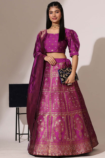 Magenta Jacquard Navratri Lehenga Choli In Zari Work SFROY537104