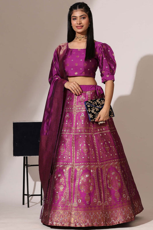Magenta Jacquard Navratri Lehenga Choli In Zari Work SFROY537104