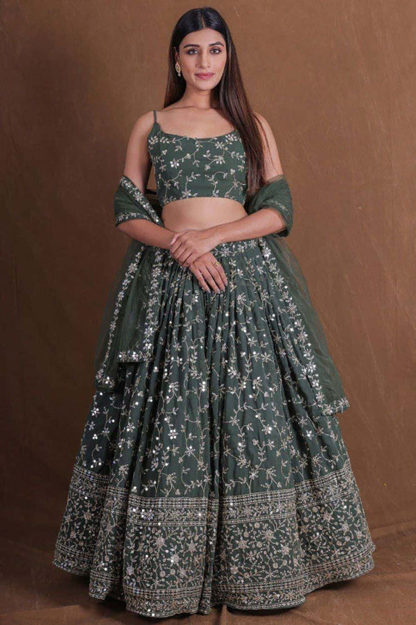 Green Georgette Party Wear Lehenga Choli SFROY565601