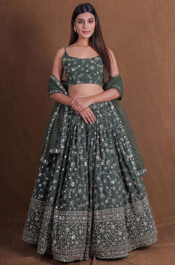 Green Georgette Lehenga Choli - SFROY565601