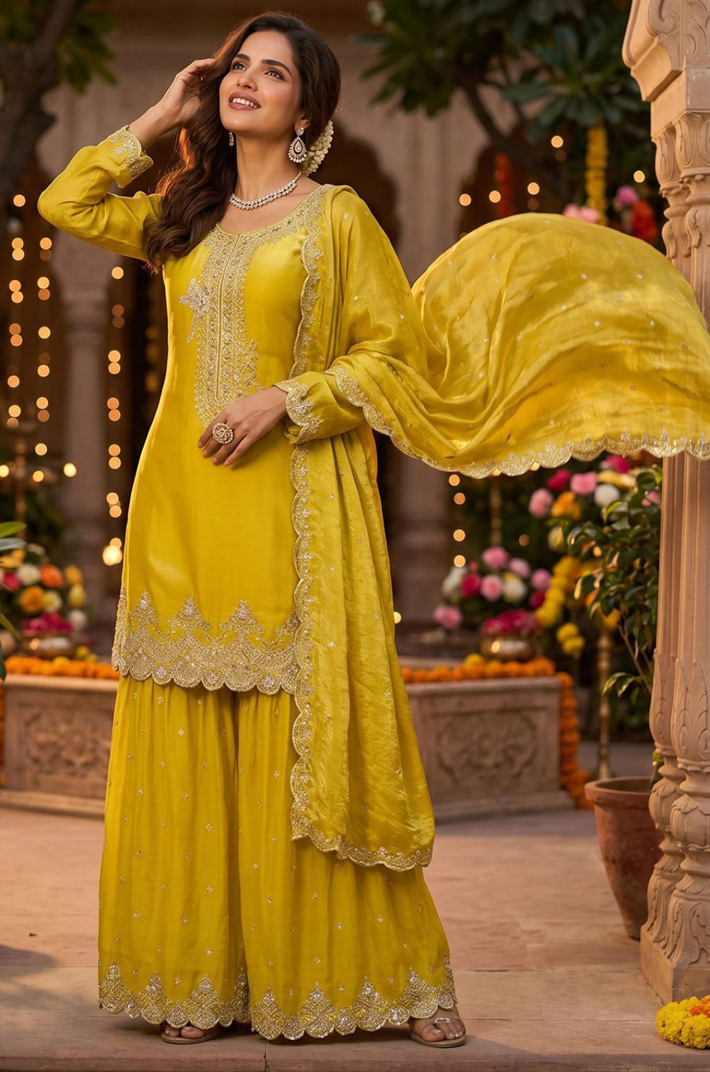 Yellow Silk Salwar Kameez - SFEDC30001R