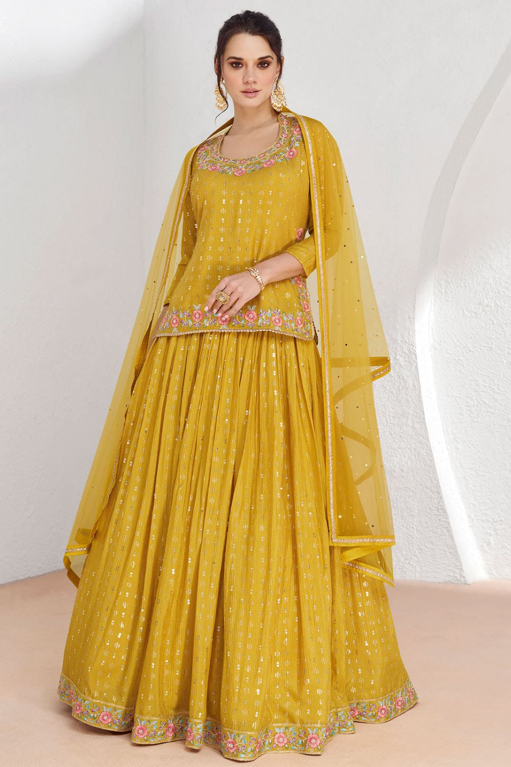Yellow Haldi Partywear Georgette Designer Lehenga Choli SFYDYS121701