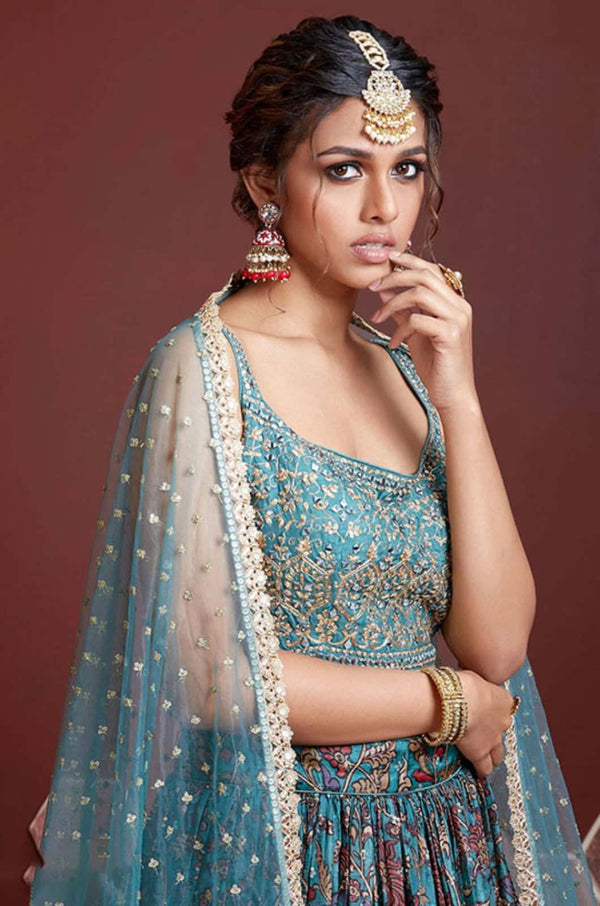 Blue Silk Lehenga Choli - SFANB60706