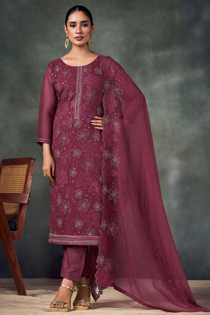 Maroon Chiffon Plus Size Salwar Kameez Swarovski Work SFVPL30106