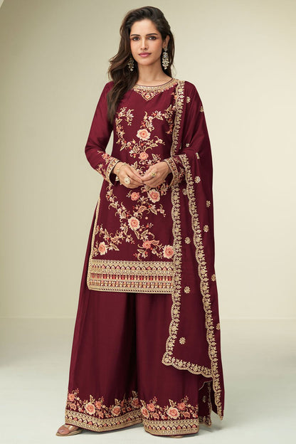 Maroon Silk  Sangeet Palazzo Suit Ready To Wear  SFSMT51004R