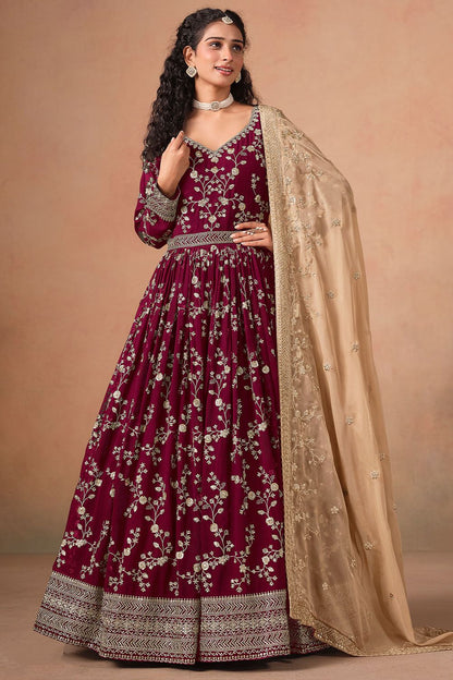 Maroon Georgette Salwar Kameez - SFDFS36104R