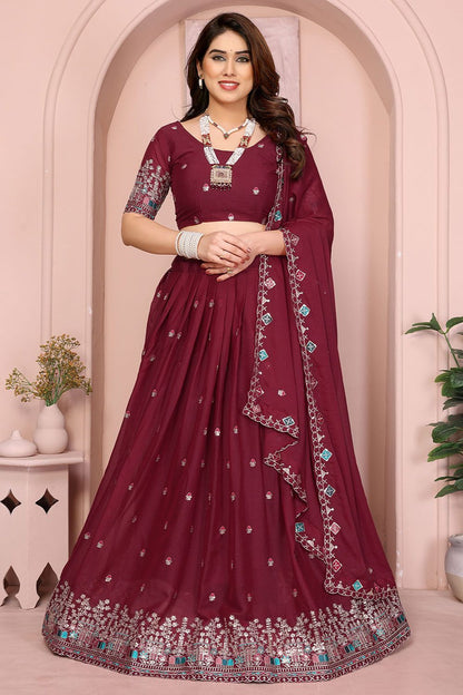 Maroon Georgette Lehenga Choli - SFROY457912