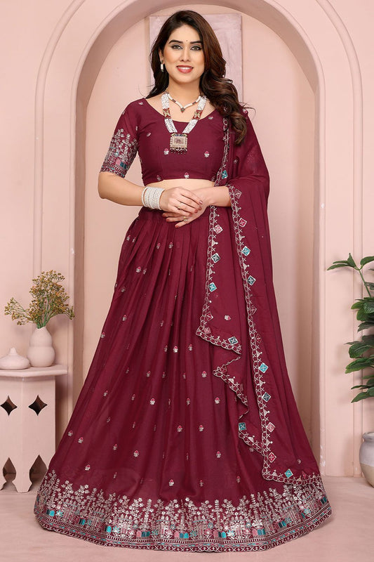 Maroon Georgette Lehenga Choli - SFROY457912