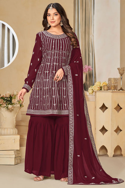 Maroon Georgette Palazzo Salwar Kameez SFDFS27904