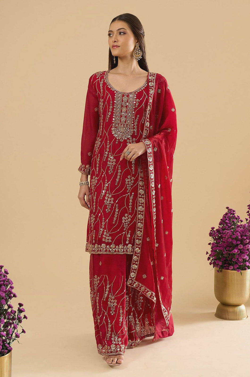 Maroon Silk Salwar Kameez - SFPRF280103R