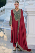 Maroon Silk Salwar Kameez - SFPRF278703