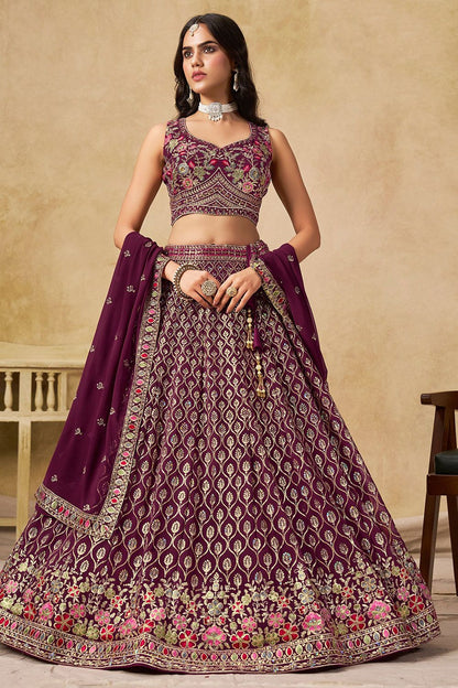 Maroon Georgette Sangeet Party Lehenga Choli  SFZC5403