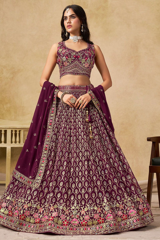 Maroon Georgette Sangeet Party Lehenga Choli  SFZC5403
