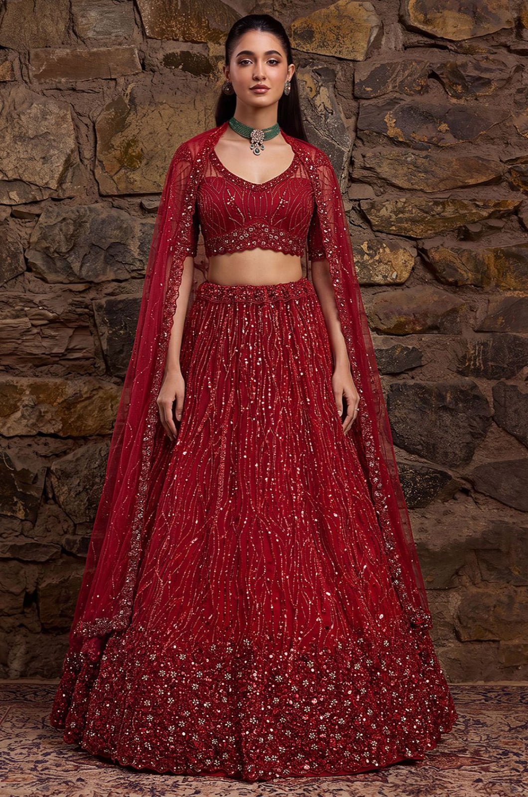 Maroon Net Lehenga Choli - SFANJ3467