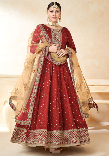 Maroon Silk Wedding Plus Size Anarkali Suit SFDFS22104