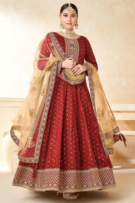 Maroon Silk Wedding Plus Size Anarkali Suit SFDFS22104