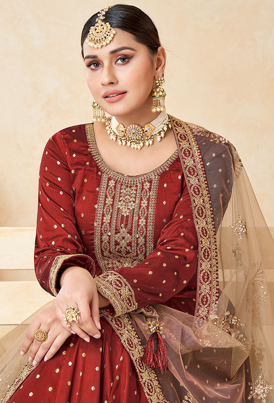 Maroon Silk Wedding Plus Size Anarkali Suit SFDFS22104