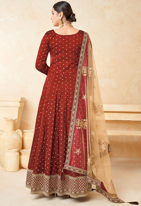 Maroon Silk Wedding Plus Size Anarkali Suit SFDFS22104