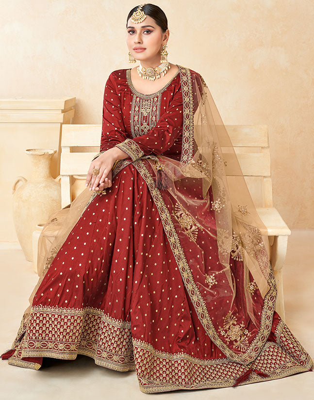 Maroon Silk Wedding Plus Size Anarkali Suit SFDFS22104