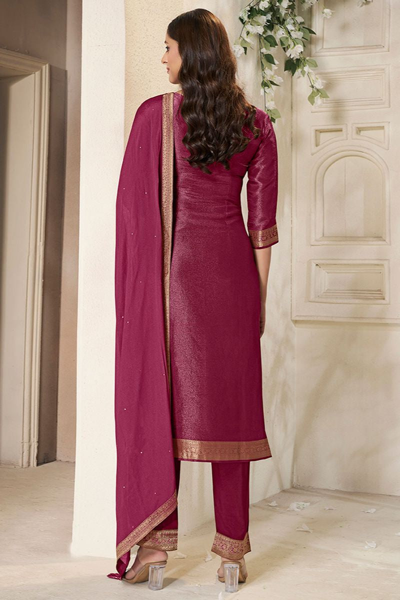 Maroon Sangeet Jacquard Silk Salwar Kameez SFVNF1803R