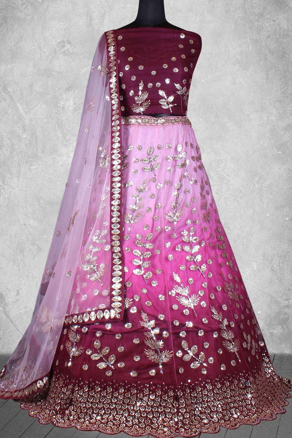 Maroon Sparkly Net Designer Lehenga Set SFDIW42809
