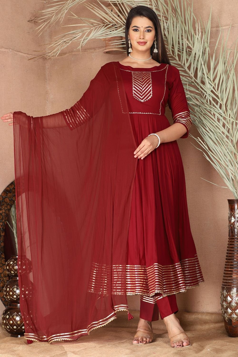 Maroon Sangeet Plus Size Rayon Salwar Kameez SFSBR1201R