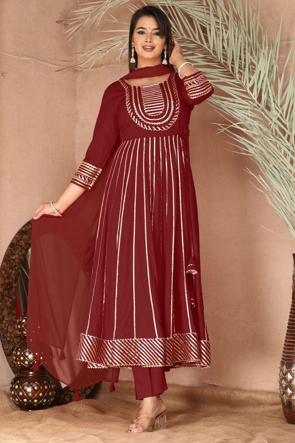 Maroon Rayon Zari Work Plus Size Salwar Kameez SFSBR1301R