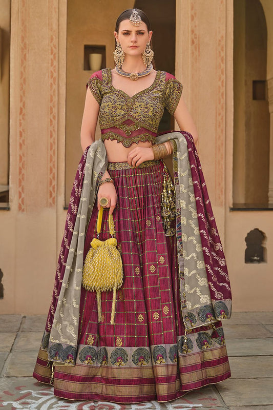 Maroon Engagement Silk Designer Lehenga SFSA481007R