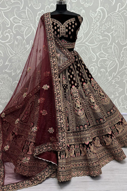 Maroon Refined Velvet Engagement Lehenga Choli  SFANJ3014