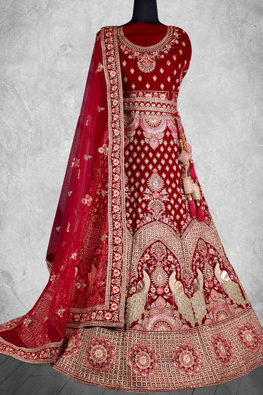 Maroon Velvet Designer Lehenga Choli  SFDIW43208