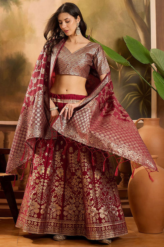Maroon Banarasi Wedding Sangeet Lehenga Choli SFSHV12207