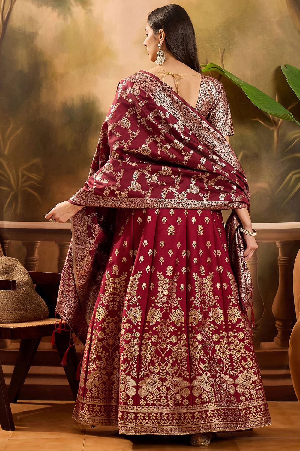 Maroon Banarasi Wedding Sangeet Lehenga Choli SFSHV12207