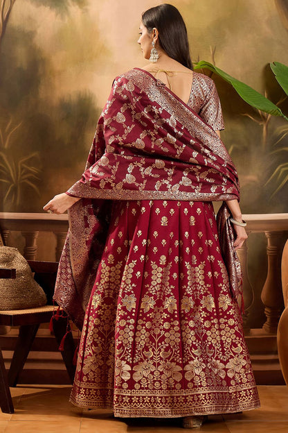 Maroon Banarasi Wedding Sangeet Lehenga Choli SFSHV12207
