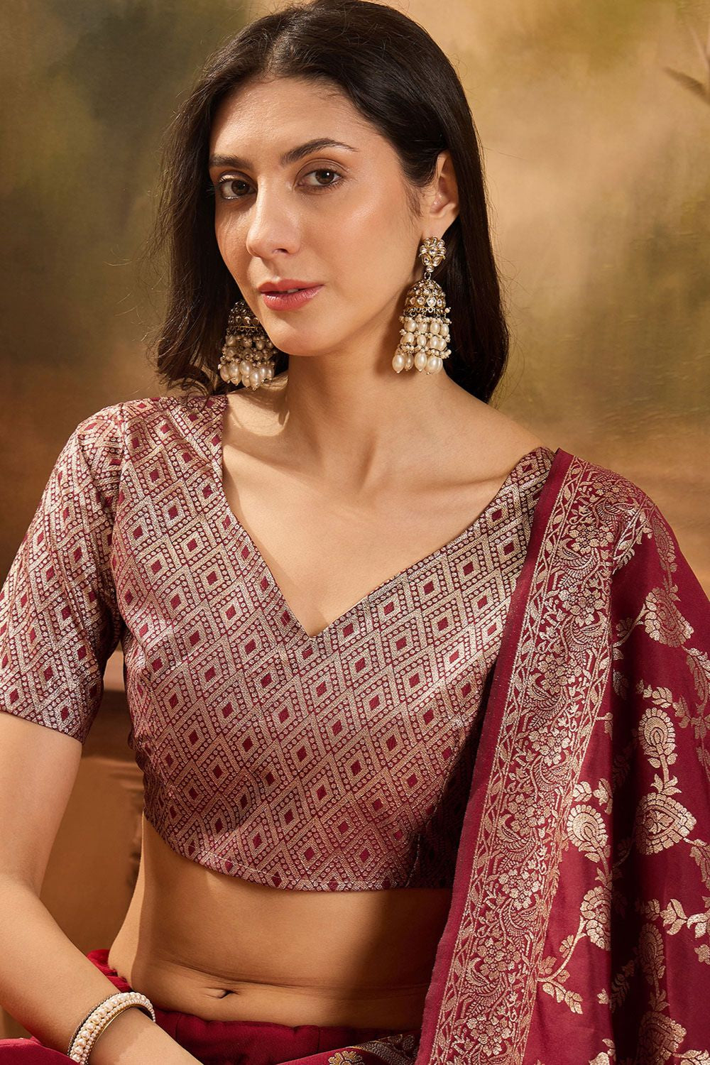 Maroon Banarasi Wedding Sangeet Lehenga Choli SFSHV12207