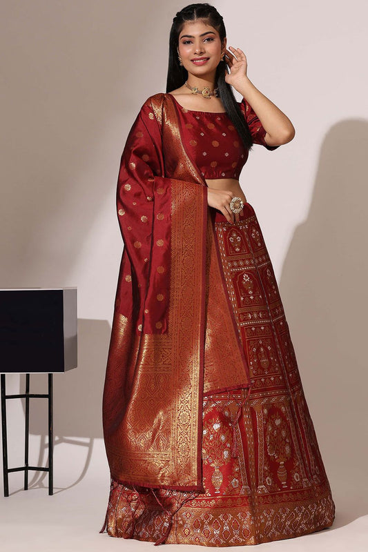 Maroon Jacquard Navratri Lehenga Choli In Zari Work SFROY537103