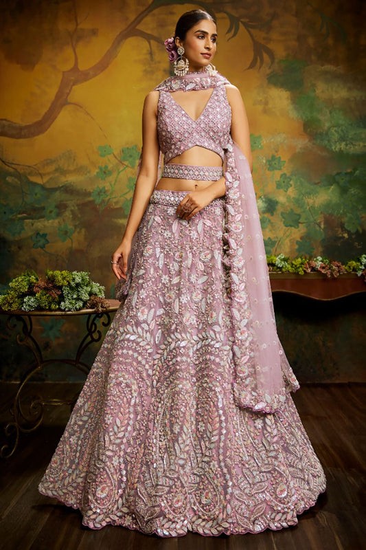 Purple Net Engagement Lehenga Choli  SFROY522414