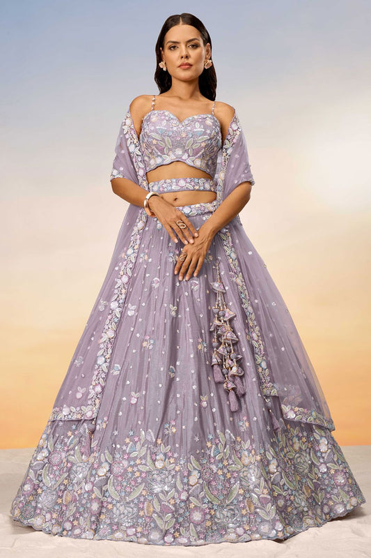 Pink  Engagement Chiffon Wedding Lehenga Choli  SFROY522426