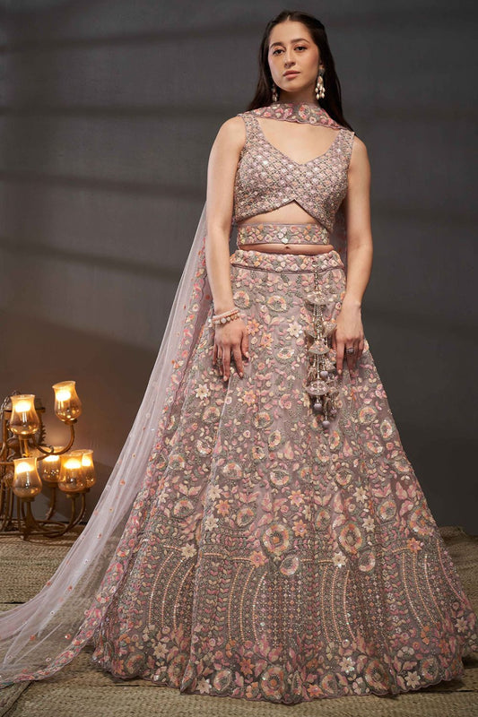 Pink Net Wedding Lehenga Choli Zarkan Work  SFROY522429