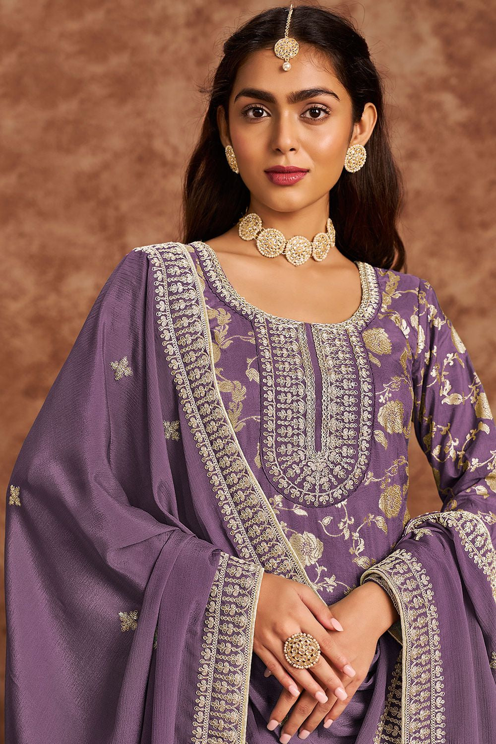 Purple Jacquard Wedding Plus Size Salwar Kameez SFDFS32902