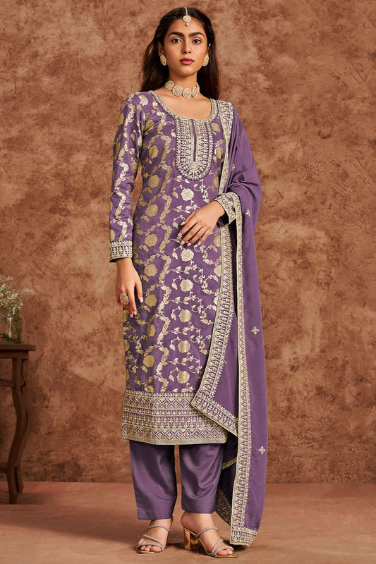 Purple Jacquard Wedding Plus Size Salwar Kameez SFDFS32902