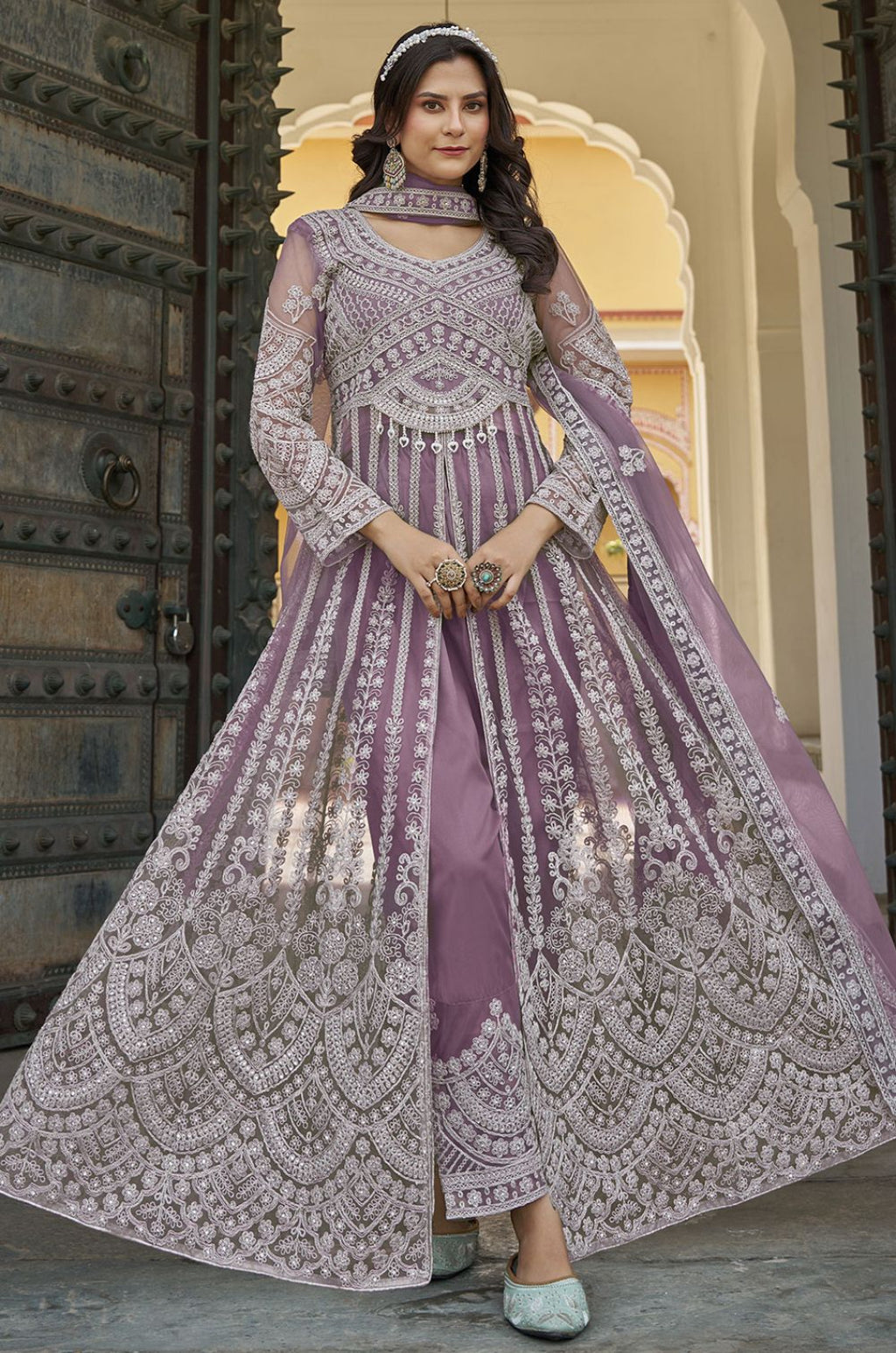 Purple Net Salwar Kameez - SFSA500702