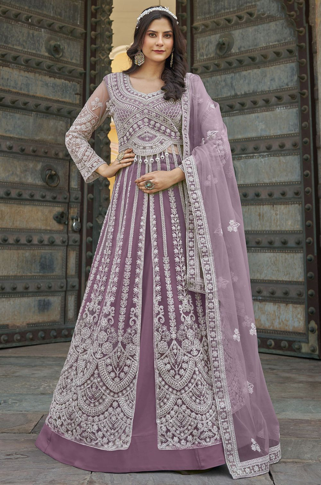 Purple Net Salwar Kameez - SFSA500702