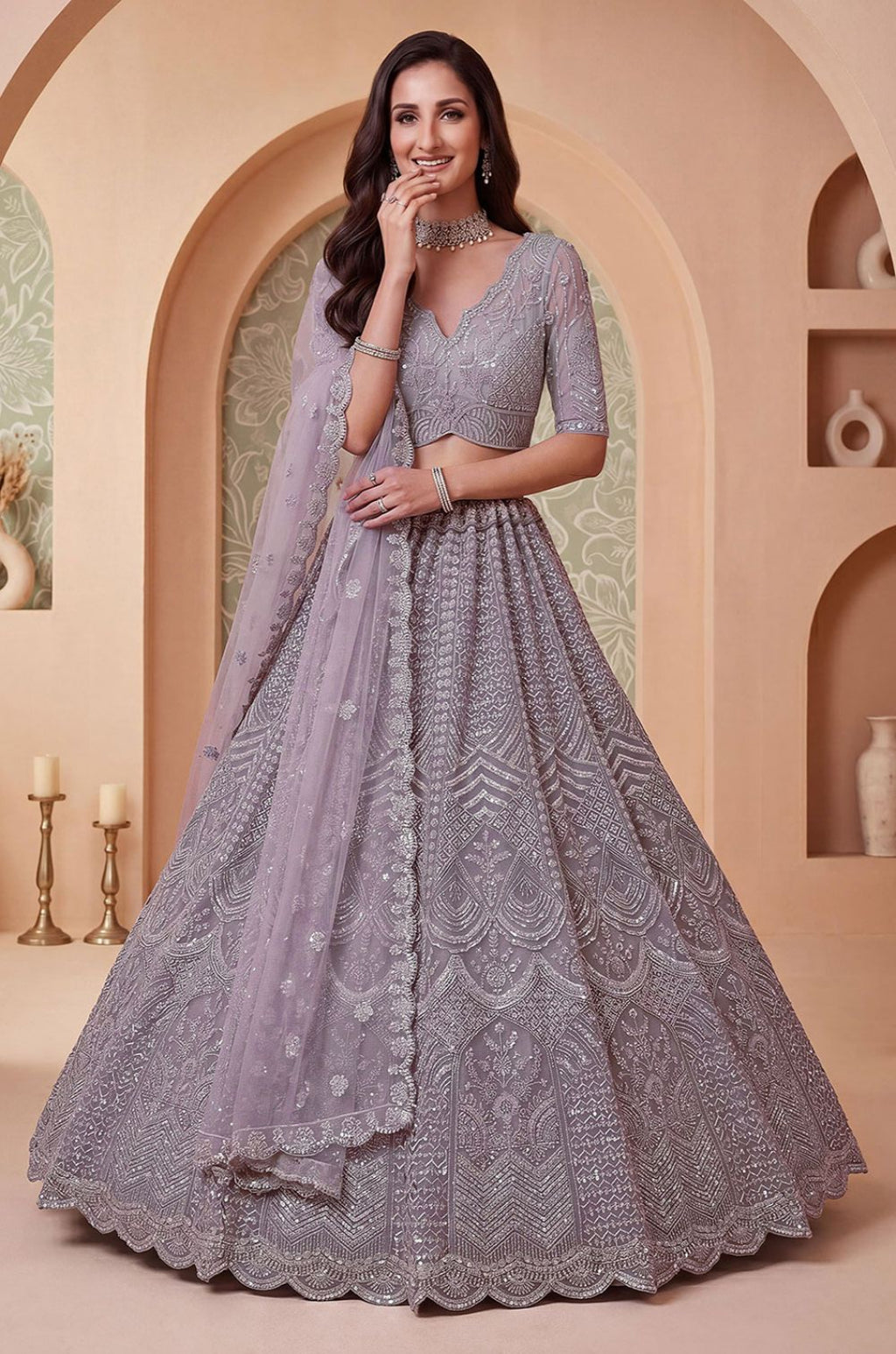 Purple Net Lehenga Choli - SFANJ3457