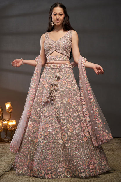 Purple Net Bridal Reception Lehenga Choli SFSA494901