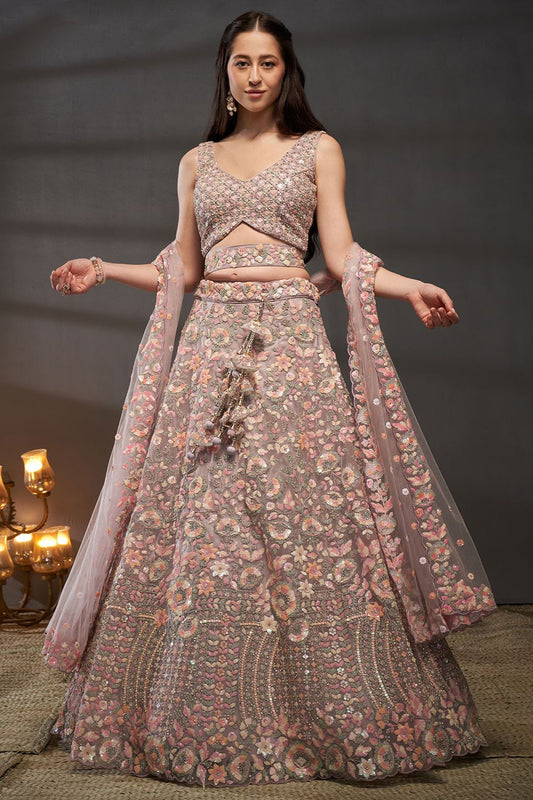 Purple Net Bridal Reception Lehenga Choli SFSA494901