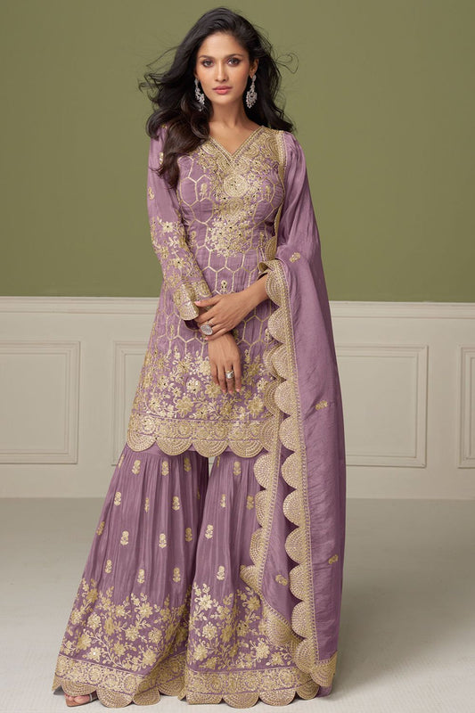 Purple Silk Salwar Kameez - SFSMT48801R